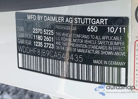 2012 Mercedes-Benz E 350 4Matic z USA, uszkodzony, nr VIN WDDHF8JB9CA540435